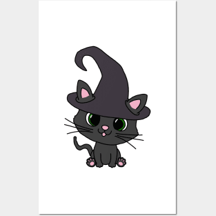 Black Cat in Witch Hat Posters and Art